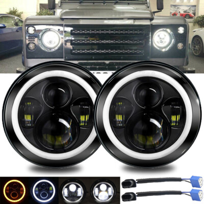 7'' LED Headlight Projector Halo Ring Drl for Land Rover Defender 90 Range Rover