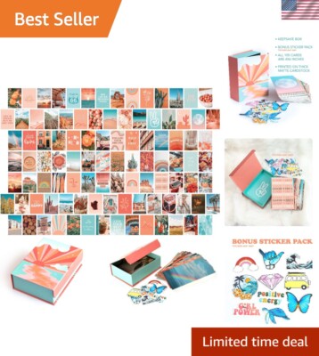Peach Aesthetic Wall Collage Kit - 100 Prints + Vinyl Stickers for Teens