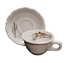 Vtg Syracuse China Sundown Western Donkey Mule Pattern Tea Cup & Saucer Set