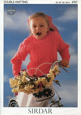 Sirdar 4707 Kinder Zopfmuster Pullover DK 22-30'' Vintage Strickmuster