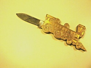 Goldtone Coined Locomotive Novelty Knife 2" Blade