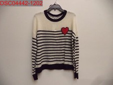 NWT - Rails Women's Ivory Black Perci Bretton Heart Stripe Sweater, Size M