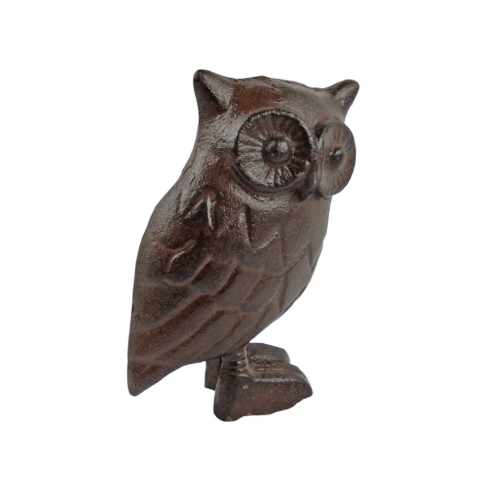Estatuilla de búho de hierro fundido estatua estante cuidador decoración del hogar acabado rústico 4,5 pulgadas de alto Foto 2 de 4