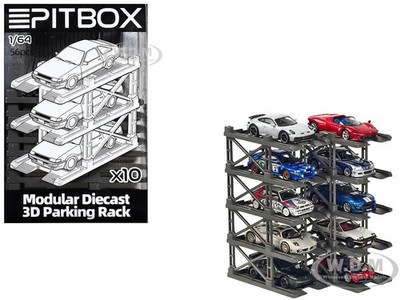 MODULAR DIECAST 3D PARKING RACK DISPLAY STAND 10 RACK SET 1/64 BY PITBOX 720008