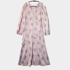 LoveShackFancy Kinnear Floral Satin Midi Dress 0 Pink cottagecore coquette