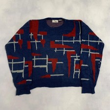 Vintage Knitted Jumper Abstract Patterned Grandad Knit Sweater Men's Xl