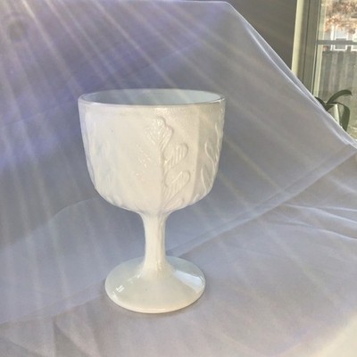 Vtg. FTD 1975 Milk Glass Oak Leaf Goblet