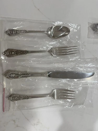 Wallace Sterling Rose Point 4 Pc Set, 2 Forks, Knife, And Spoon
