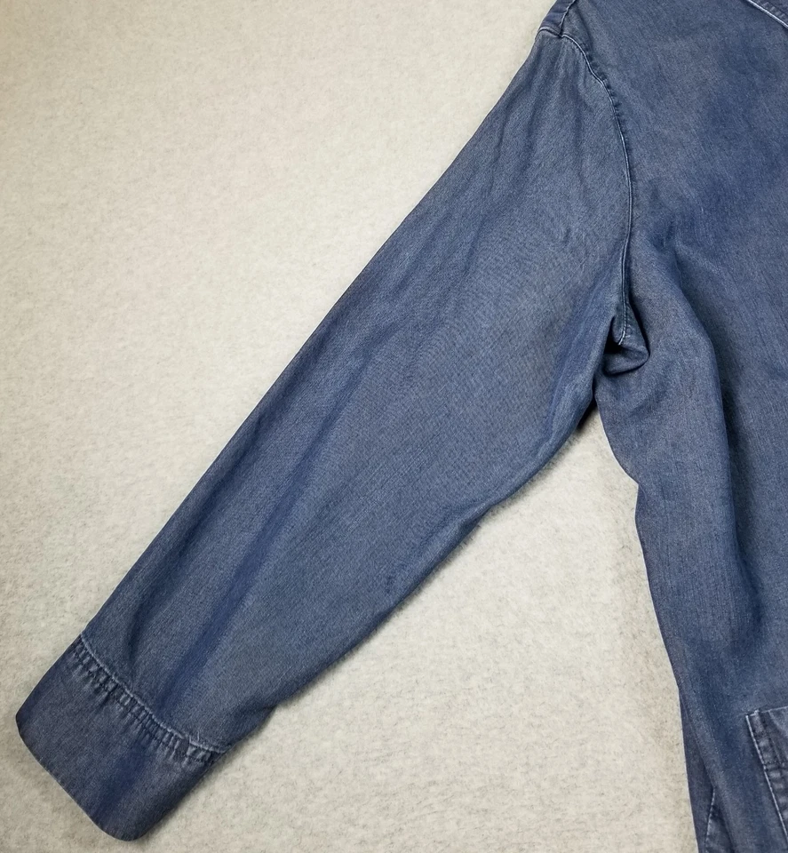 Camisa con botones Valerie Steven para mujer 2X azul manga larga bolsillos de mezclilla Foto 4 de 4