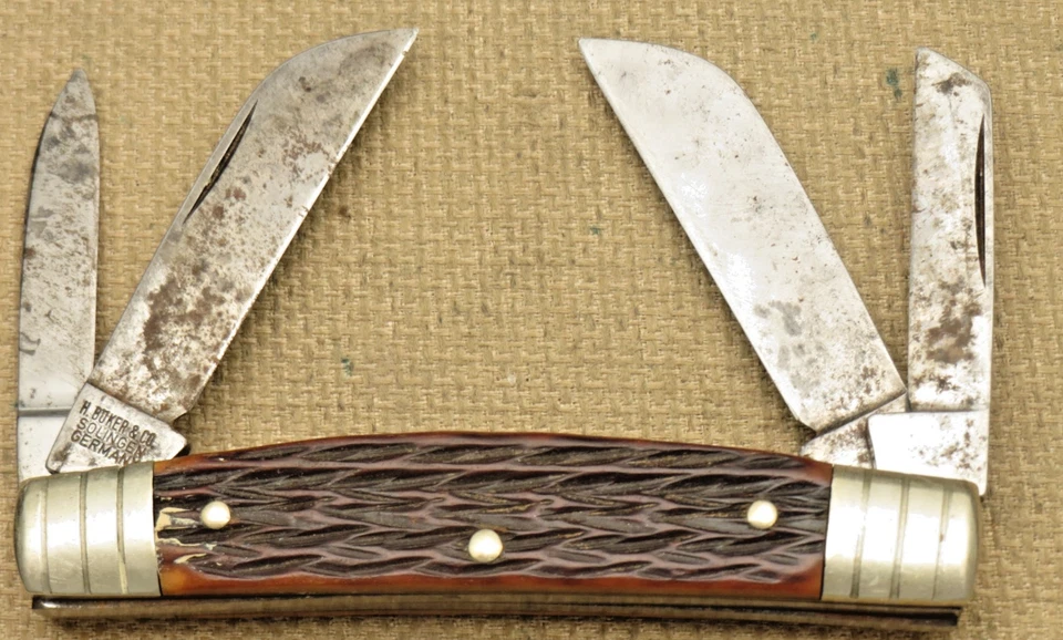 Vintage H BOKER & CO Solingen Medium Congress - Jigged Bone Handles - Solid Used - Image 3 of 4