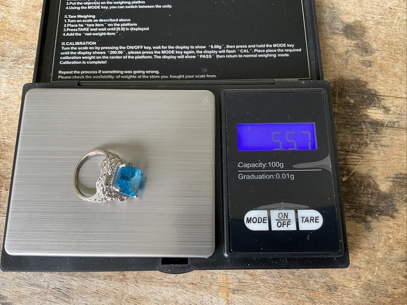 Antique ZRW Solid 14K White Gold Size 5.5 Blue Topaz Ring 5.57 Grams