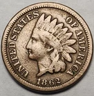 1862 Indian Head Cent Penny 1c US Coin Type 2 Copper Bronze Civil War IC-62f