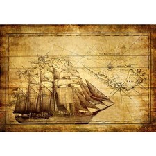 Meishe Art Old Sailing Ship Nautical Map Poster Print Wall Art Picture Home C...