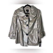 Robert Louis NWT Metallic Taupe Silver Swing Jacket Peplum Statement Sz S