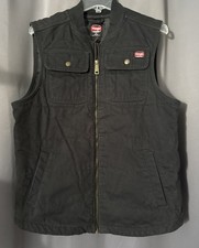 Wrangler Workwear Mens Canvas Quilted Utility Vest Gray Medium Full Zip Pocket