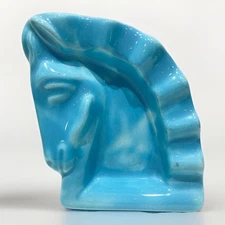 Vintage Sky Blue MCM Trojan Horse Head Ceramic Cigar Key Holder ++ Ashtray Chess