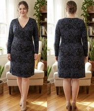 Soft Surroundings Dress Plus Size 1X Faux Wrap Navy Purple Paisley Floral Ruched