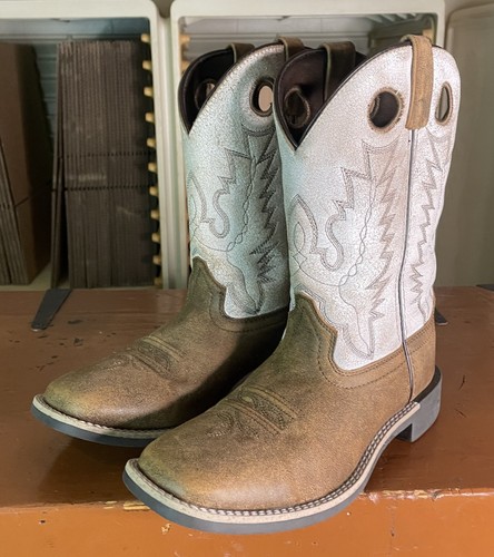 Cody James Jugend Herren Größe 6 D Knochen weiß braun Western Eckige Zehe Stiefel