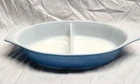 Vintage Pyrex Horizon Blue Divided Dish 1 Quart Oval Split Casserole Dish #6