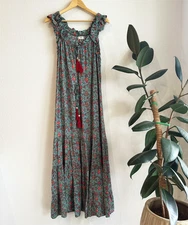 Natural Life Womens Havana Nights Maxi Dress Large Tiered Floral Boho Cottage