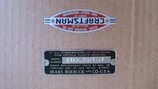 Craftsman Table Saw King Seeley Md 103.22161 Name Plate & ID Plate