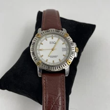 ESQ MENS SPORT/MILITARY/DIVE Watch (300192) SWISS/LEATHER/EXCELLENT W/Battery