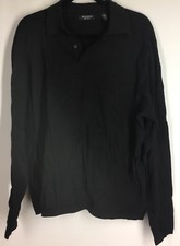 Men's Sweater BRANDINI Pima Cotton Collar BLACK Two Button Pullover LARGE