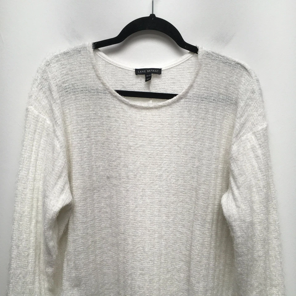 Suéter Pullover Lane Bryant Mujer Blanco Acanalado Manga Larga Cuello Redondo 18/20 Foto 2 de 4