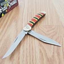 Rough Ryder Copperhead Coral Pocket Knife 440A Steel Blades Synthetic Handle