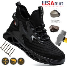 Breathable Mens Construction Work Shoes Black Hiking Boots Ankle Safety Shoes US
