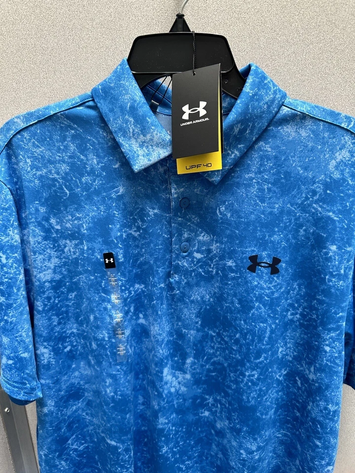 3-2025 NWT -Under Armour Mens 3.0 Printed Polos -XL Navy+blue Free Shipping - Image 2 of 4