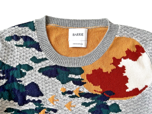 BARRIE LANDSCAPE SWEATER IN GREY / MUSTARD - 100% CASHMERE INTARSIA KNIT - SZ S - Picture 2 of 17