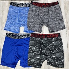 NWOT HANES X-TEMP 4 PR. BOYS BOXER BRIEFS BLUE/BLACK-GRAY - SIZE L   X12