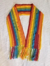 Handmade 69" Long Rainbow Crocheted Scarf