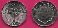 TURKEY 50 KURUS 2022 UNC ISTANBUL SUSPENSION BRIDGE OR THE BOSPHORUS STRAIT BRID