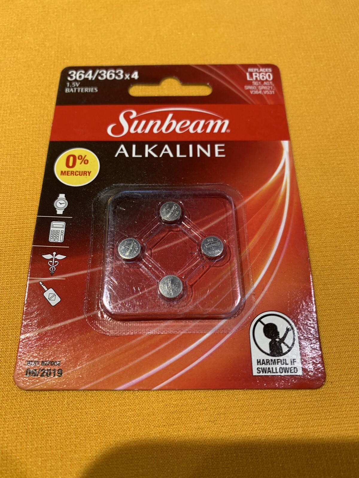 Batteries - Sunbeam Cell 364/LR60 4pk NIP-image