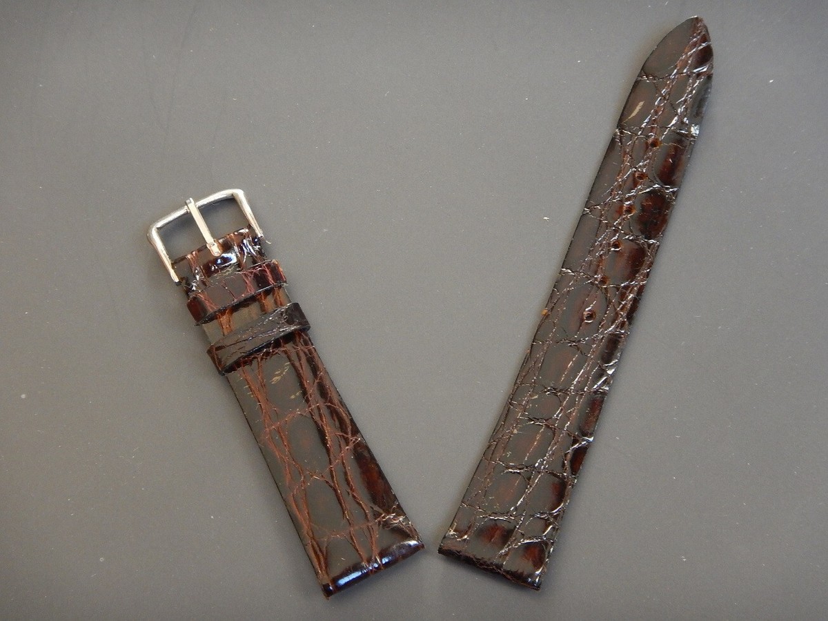 Bracelet De Montre En Cuir Crocodile Véritable Marron/or - Largeur 20/16mm - Artisanal Italie