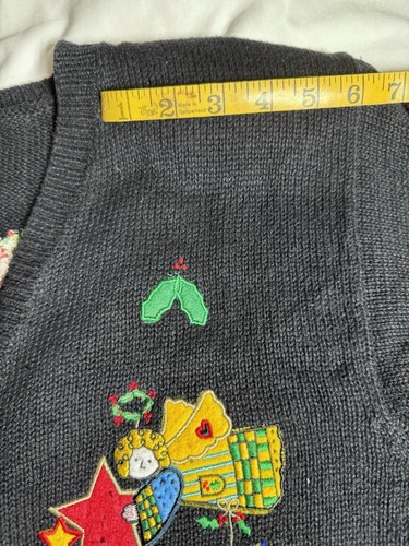 Vintage Quacker Factory BlackChristmas Cardigan 2X Angels Wishes Kitschy Button - Picture 19 of 24