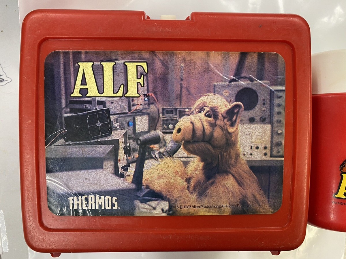 Vintage Lunch Box W/ Thermos Alf Radio Red 1987 Cup Plastic