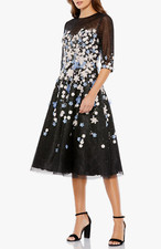 New Mac Duggal Black Floral Elbow-Length Sleeve Fit & Flare Dress Size 2