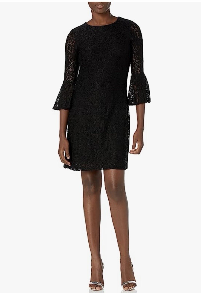 chinese dress ladies Tommy Hilfiger Women's Lace Ponte Dress, Black, 6 at Amazon Women's  Clothing store main image 0