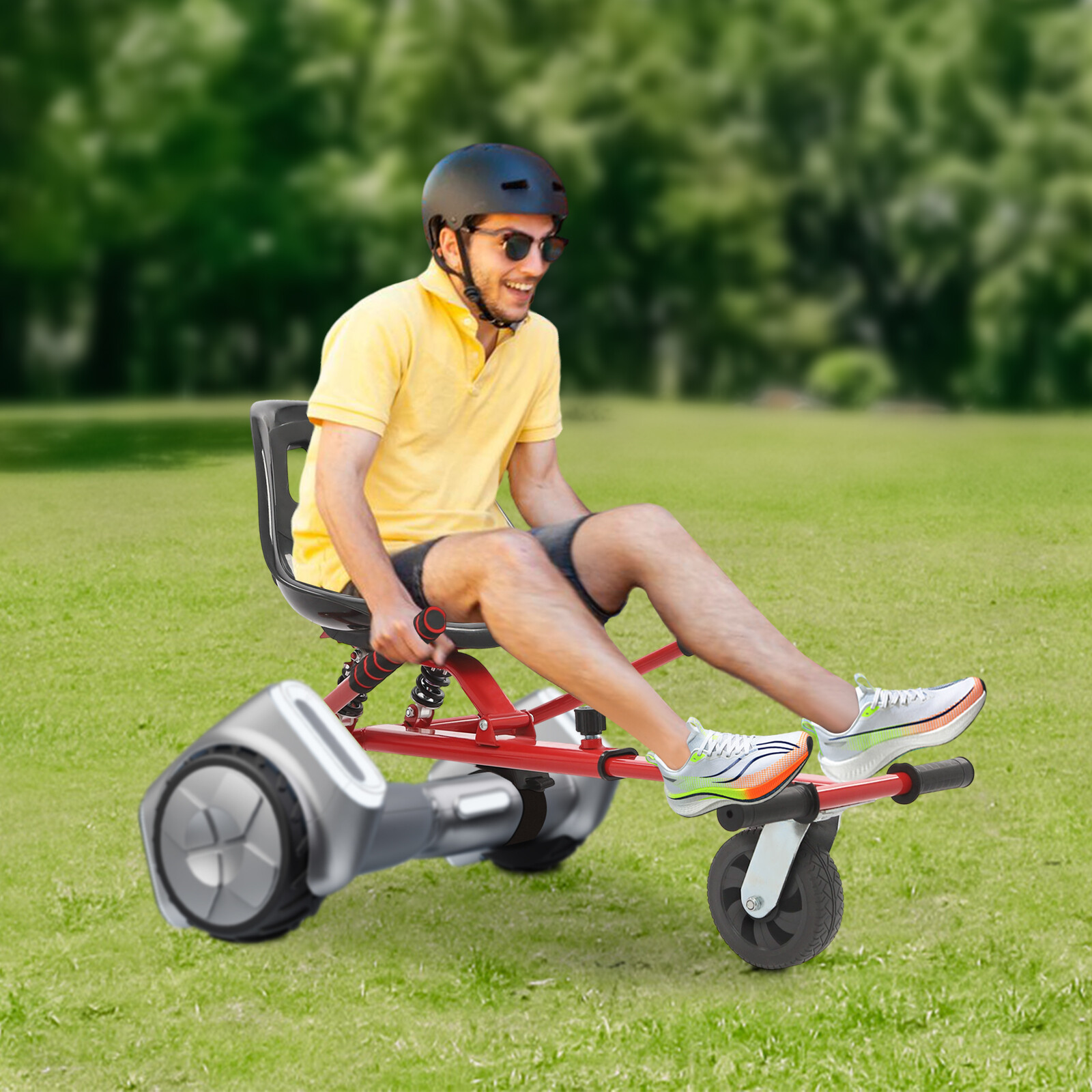 Red Hoverboard Kart Attachment Adjustable Seat For 6.5-10in Balancing Scooter