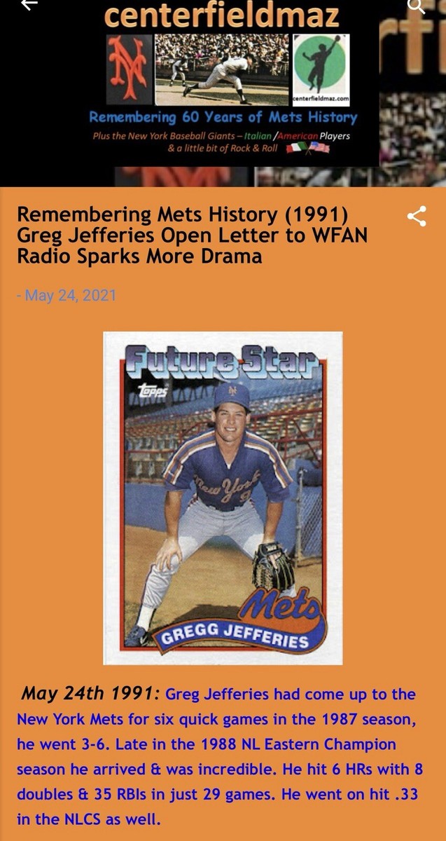 Wfan Sports Listen To Ny Yankees Game GREGG JEFFERIES LETTER TO