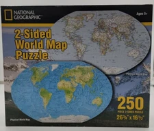 National Geographic 2-sided World Map 250 Piece Jigsaw Puzzle 26"x16" New Sealed