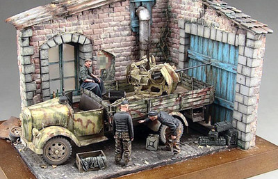 Wood Model Kit 1/35 Miniature Old Brick House Scene Diorama DIY 3D Unassembled 