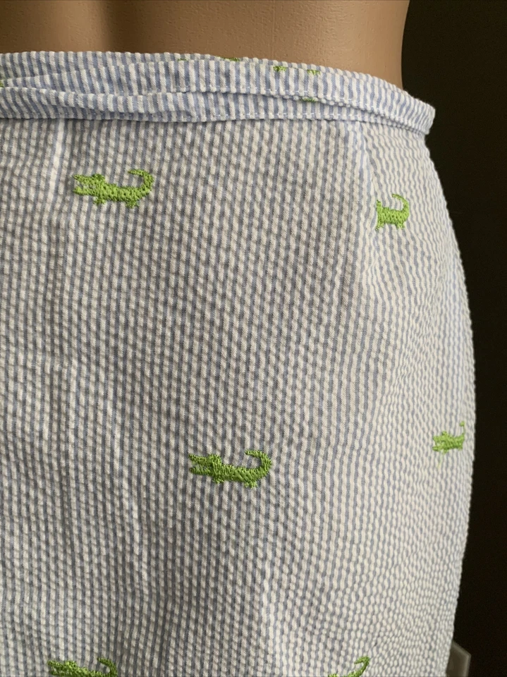 Falda envolvente Lolly Wolly Doodle talla XS cocodrilo bordado azul Seersucker Foto 3 de 4