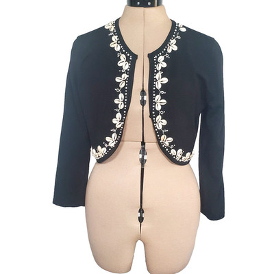 Kenar Women s Sweater Medium Black Embellished Shells Cropped Silk Blend Bolero