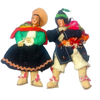 Folk Art Dolls Peruvian Couple Vintage 5.5'' Traditional Indigenous Clothes READ