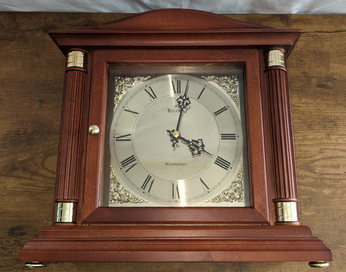 Bulova Bramley Mantle Clock W/ Blank Brass Plate For Engraving