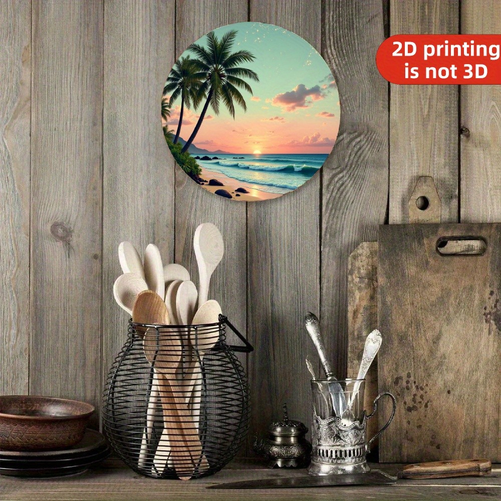 Tropical Beach Sunset Palm Tree Metal Art